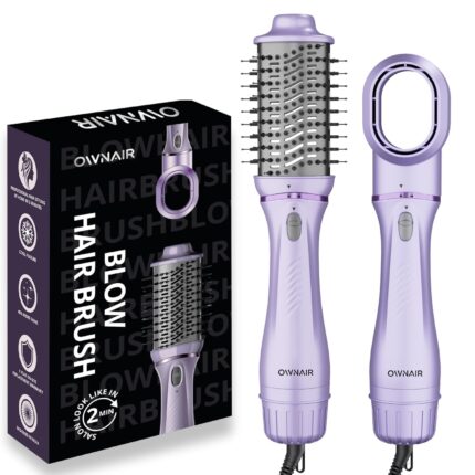 OWNAIR Pro Hair Dryer & Straightener, Hot Air Brush, 4 Heat & Speed Modes, Cool Shot, 1200W, Purple