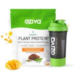 OZiva Bioactive Plant Protein for Everyday Fitness | 25g Protein - Pea Isolate | Complete Plant Protein Powder | No Added Sugar, Certified Clean & Vegan (Mango, 1kg + Shaker)