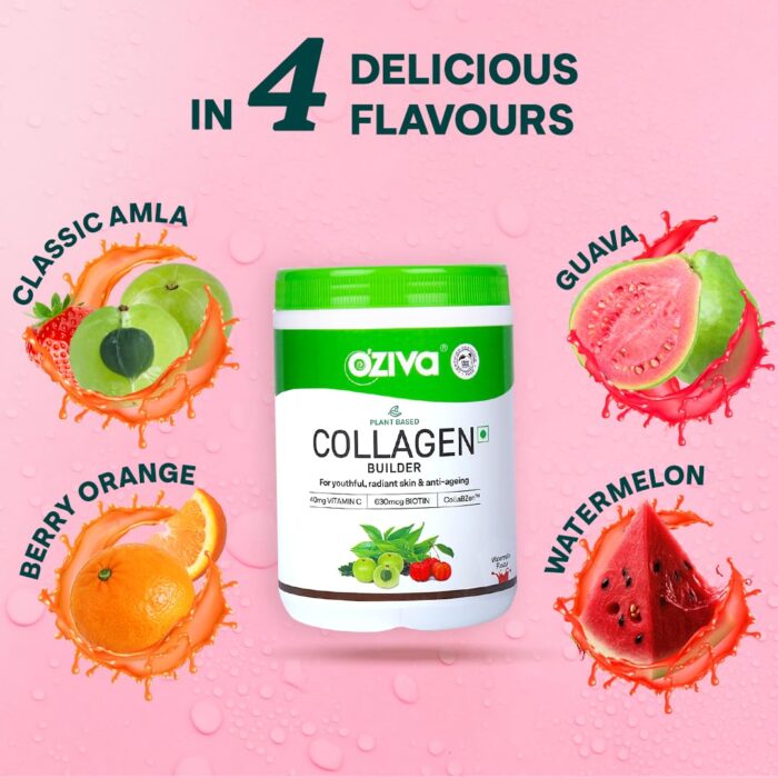 OZiva Vegan Collagen (Watermelon) with Biotin & Vitamin C For Brighter & Youthful Skin | Collagen Supplement For Women & Men | Plant Based Powder | Certified Vegan 200g (Pack of 1)