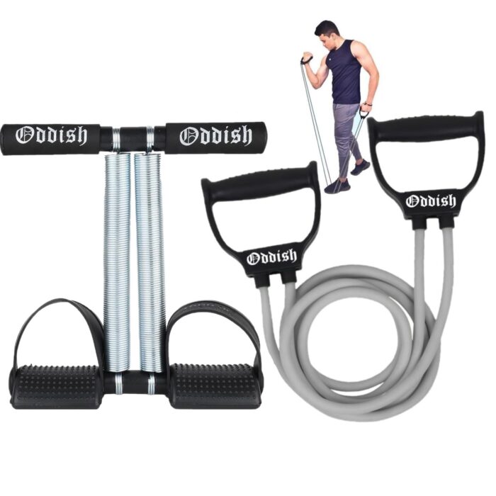 Oddish® Double Spring Tummy Trimmer with Resistance Tube Combo Pack | Heavy-Duty Home Gym Equipment for Men & Women | Ab Exerciser, Waist Reducer, Body Toner Fat Booster