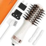 Olaermoso 4-in-1 Travel Dual Voltage Hair Dryer Brush, 2" Mini Hot Air Brush, Travel Hair Styler/Volumizer/Straightener/Curler, 110-240V European Blow Dry Brush with EU&UK Plug