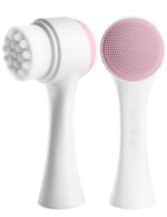 Olivia Rose Facial Cleansing Brush - 2 in 1 Face Wash Brush Manual Dual Face Scrub Brush for Gentle Exfoliating, Deep Pore Cleansing, and Face Massaging Suitable for All Skin Types White/Pink