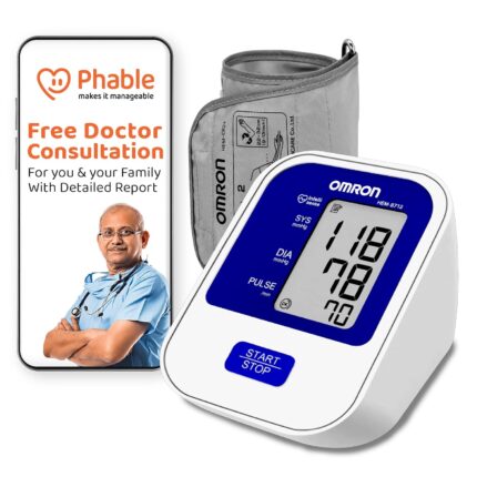 Omron HEM 8712 Digital Arm Blood Pressure Monitor With Phable's Care 360 Free Doctor Health Assessment, Multicolour