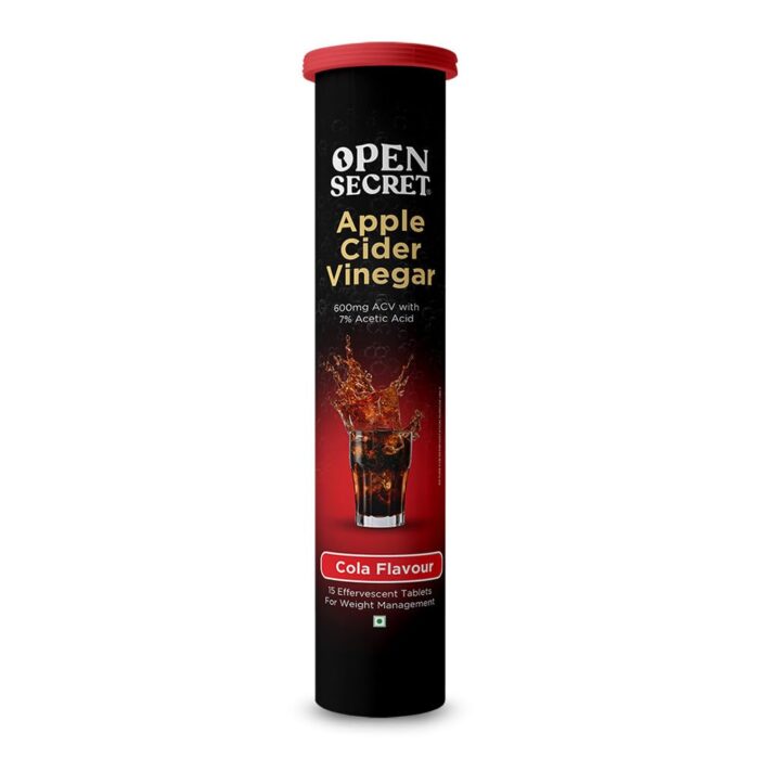 Open Secret Apple Cider Vinegar Tablet | 15 Effervescents | ACV Tablets for Weight Loss, Apple Cider Vinegar With the Mother, 100% Vegan ACV (Cola Flavour - Pack of 1)