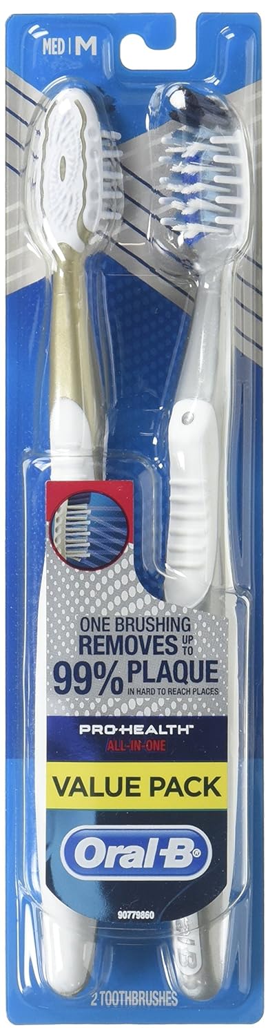 Oral-B Adult Crossaction Pro-Health Manual Toothbrush, Medium, 2 Count (Pack Of 1),Assorted