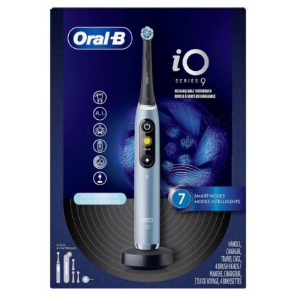 Oral-B Adult Io Series 9 Electric Toothbrush With 4 Brush Heads, Aqua Alabaster, 1 Piece