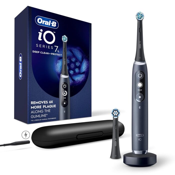 Oral-B Io Deep Clean + Protect Rechargeable Electric Adult Toothbrush, Black With A Io Series 7 Toothbrush, 2 Replacement Brush Heads, And A Charging Travel Case, 1 Count