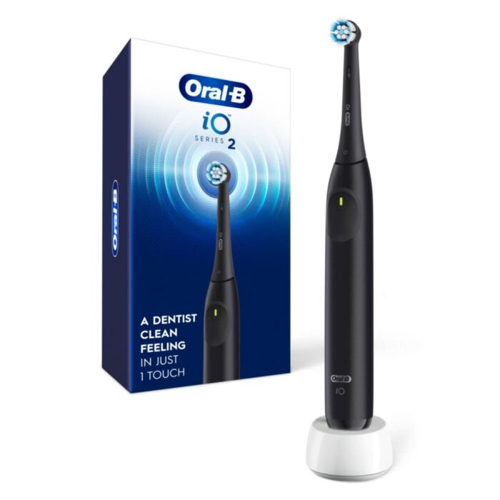 Oral-B Io Series 2 Rechargeable Electric Powered Adult Toothbrush, Night Black With 1 Gentle Care Brush Head - Automatic Pressure Sensor To Protect Gums - 3 Modes - 2 Min Timer, 1 Count