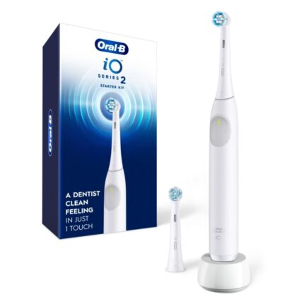 Oral-B iO Series 2 Pure White Rechargeable Electric Toothbrush Starter Kit with 2 Toothbrush Heads Automatic Pressure Sensor to Protect Gums 3 Modes Timer 2