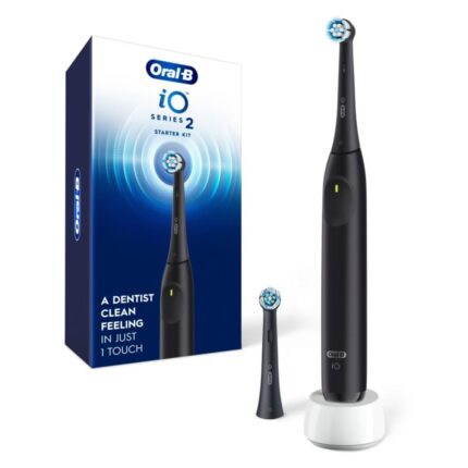 Oral-B iO Series 2 Rechargeable Electric Toothbrush Starter Kit Night Black with 2 Brush Heads - Automatic Pressure Sensor to Protect Gums - 3 Modes - Timer 2