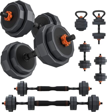 OtG ON THE GO 6 In 1 10 kg Adjustable Dumbbells Push up stands Kettlebells and Extension Barbell Rod for Home Gym Workout With Gloves & Wrist Support (10Kg)