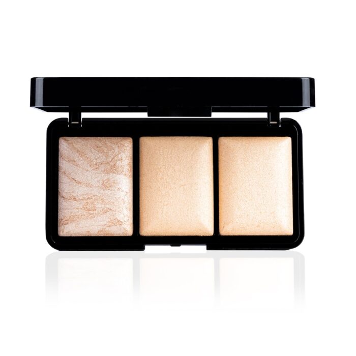 PAC Trio Highlighter X3 | Powder Highlighter Palette for Face Makeup with Semi-Matte Natural Metallic Finish | 3 Lightweight Shimmer Glow Shades | Full Coverage & Long Lasting for All Skin Type | 4g
