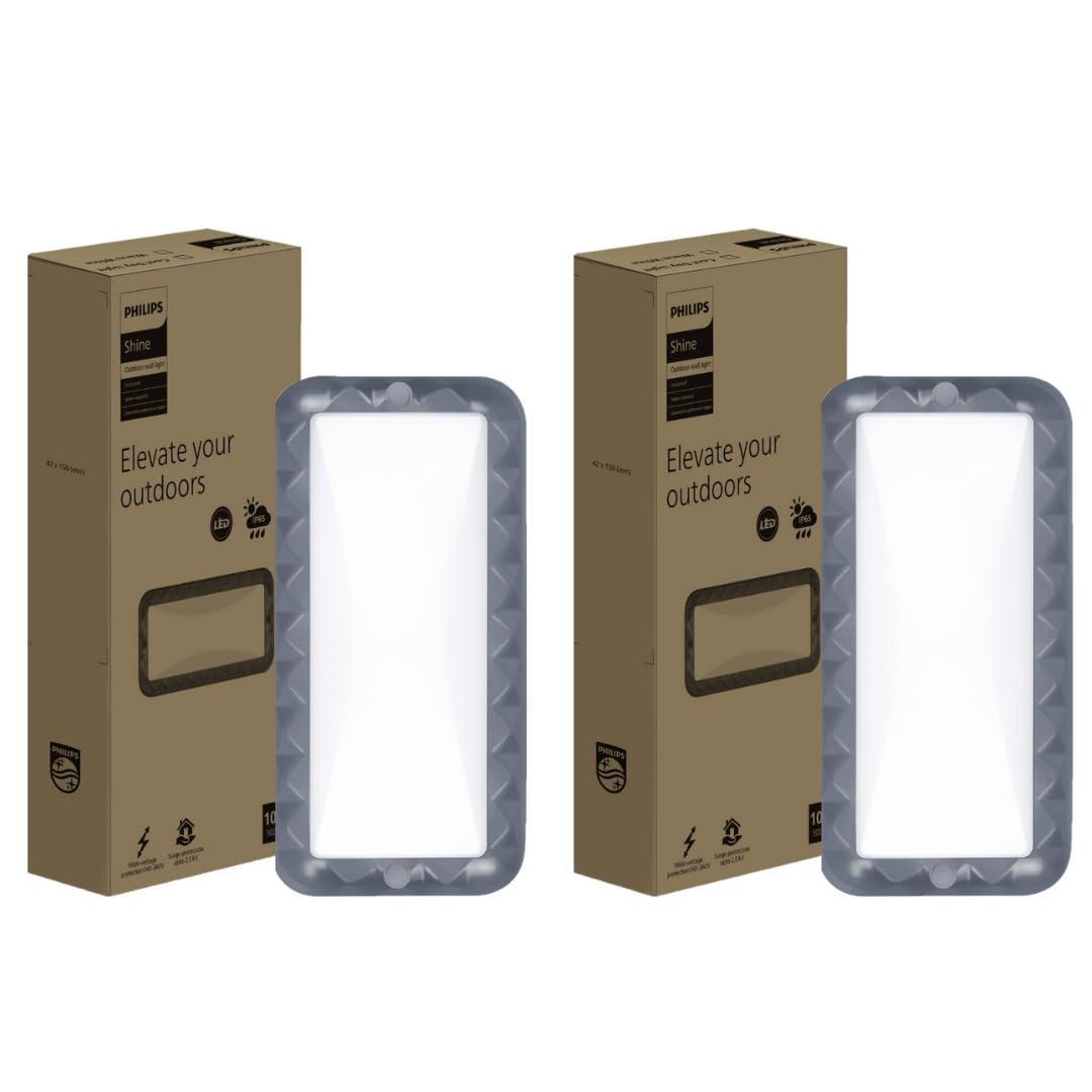 PHILIPS Decorative Wall Light/Wall Lamp | SHINE Outdoor Wall Light for Home Decoration | Colour : Warm White, Pack of 2