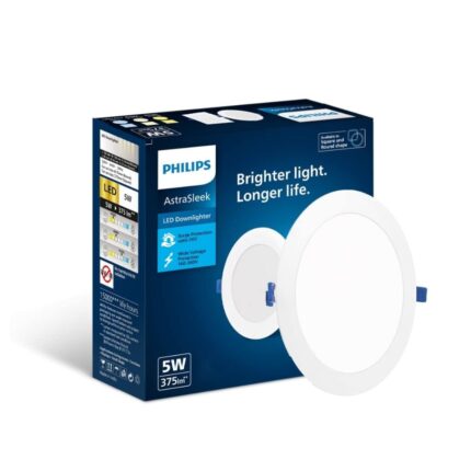 PHILIPS Polycarbonate Astra Sleek 5-watt Round LED Downlighter|LED Ceiling Light for Home and Hall|Cut Out: 75 mm, Color: Warm White, Pack of 1