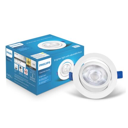 PHILIPS polycarbonate 12 Watt White LED Ceiling COB Round Spot Light with Adjustable Tilt|Cut out: 107mm|Natural White, Pack of 1 (Bright Spot)