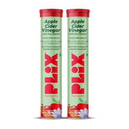PLIX - THE PLANT FIX Probiotics+ Apple Cider Vinegar Effervescent Tablets|Supports Digestion,Improves Gut Health & Metabolism|With 10bn CFU|15 Tablets,Pack of 2|For Unisex, 220 grams