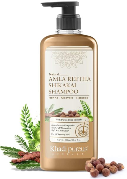 PUREUS Khadi Herbals Shreekesha Amla Reetha Shikakai Shampoo For Thick & Strong Hair, Damage Control, Hair Growth & Hair Fall | For Women & Men (900 Ml)