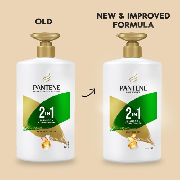 Pantene Advanced Hairfall Solution, 2in1 Anti-Hairfall Silky Smooth Shampoo & Conditioner for Women, 1L (Pack of 2)