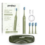 Perfora Rechargeable Smart Sonic Electric Toothbrush For Adults|With 4 Modes & 60 Day Battery Life|Ipx7 Waterproof Sonic Tooth Brush With 4 Brush Heads & Travel Case|2 Year Warranty,Olive Green