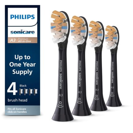Philips Sonicare Premium All-in-One (A3) Replacement Toothbrush Heads, HX9094/95, Smart Recognition, Black 4-pk