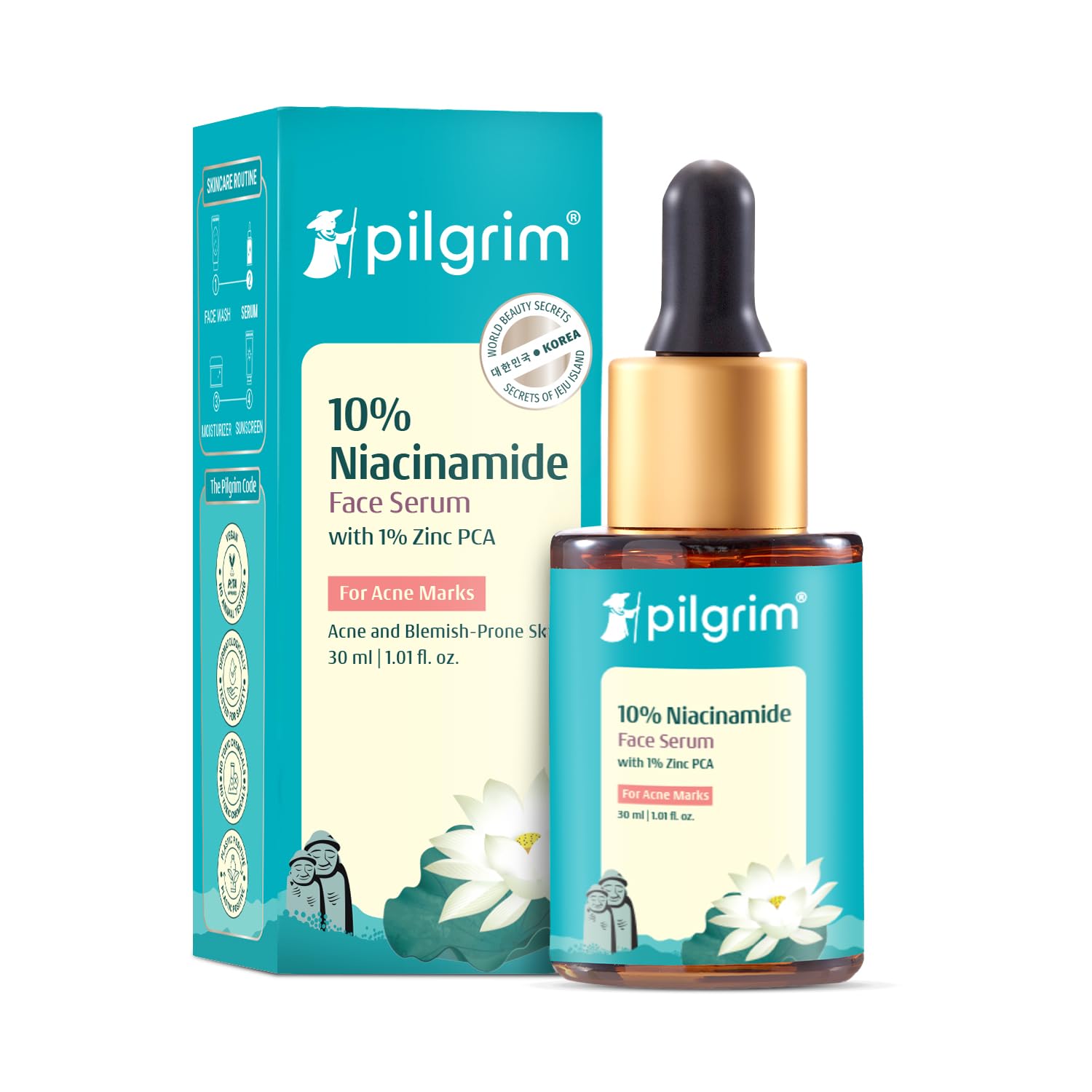 Pilgrim 10% Niacinamide Serum 30ml For Acne Marks|With 1% Zinc PCA, Salicylic & Hyaluronic Acid|Niacinamide Serum For Oily Skin, Acne-Prone, Combination, Normal Skin|Oil Control, Anti-Acne|Women & Men