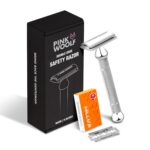 Pink Woolf Double Edge Safety Razor for Men CC87 (Close Comb), Shaving Razor Men Eliminates Nicks & Cuts, Anti Slip Grip for Wet Shaving, Contains 10 Shaving Single Blades, Pack Of 1 (CHROME)