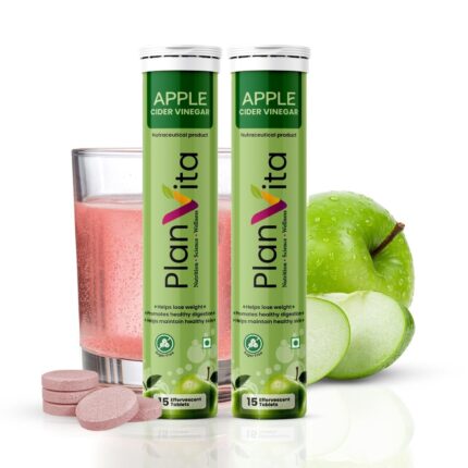 PlanVita Apple Cider Vinegar Tablet | Sugar Free 15 Effervescent Tablets with 500mg ACV, Vitamin B6 & B12 | Helps in Appetite Control and Gut Health | Green Apple Flavour with Pomegranate (PACK OF 1)