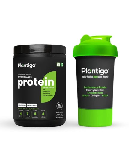 Plantigo Clean Plant Protein Powder | No Preservatives, No Banned Substances |Super Protein Blend- Pea, Brown Rice | Vegan Protein For Men, Women (Unsweetened, Unflavored - 1kg + Shaker Bottle 600ml)