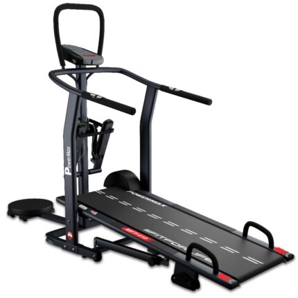 PowerMax Fitness MFT-410 Non-electric Manual Treadmill Foldable, Multifunction (Jogger, Stepper, Twister, Push up Bar), 3-Level Incline, 120-kg Max User Weight - Ideal for Home Use