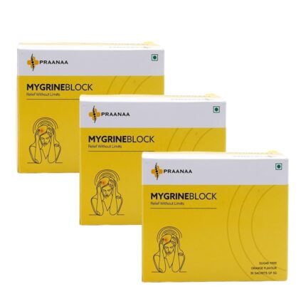 Praanaa Health Care MygrineBlock | Doctor-Formulated Supplement with Scientific Evidence | Migraine Relief Brain Health and Relaxation Support with 6 Key Ingredients (30 Servings each,Pack of 3)