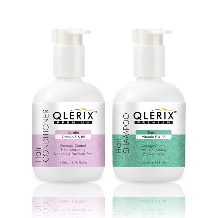 QLERIX Premium keratin with vitamin E & B5 Hair Shampoo & Conditioner combo Parabens free (200ml)