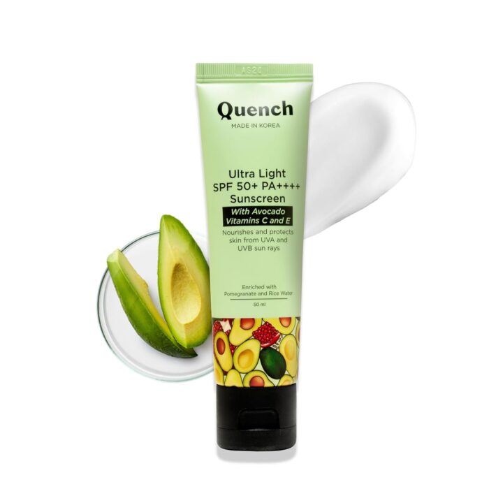 QUENCH BOTANICS Bravocado Sunscreen Spf 50+ Pa++++ Korean Sunscreen With Vitamin E & Avocado,No White Cast Lightweight & Non-Sticky, Uva & Uvb Protection For Women & Men (50Ml) All Skin Type