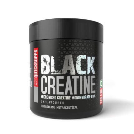 QUICKSUPPS - Black Creatine Monohydrate | Unflavoured (100g, 33 Servings), Rapid Absorption, Enhanced Muscle Strength & Power, Fast Recovery, Increased Muscle Mass & Endurance