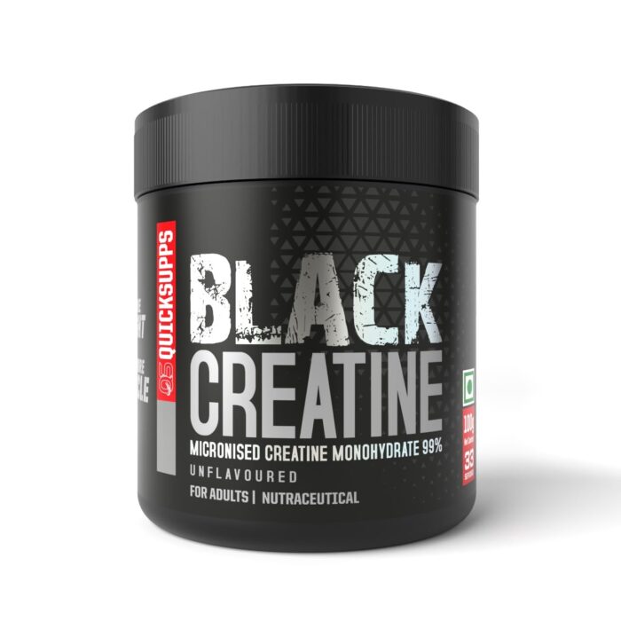 QUICKSUPPS - Black Creatine Monohydrate | Unflavoured (100g, 33 Servings), Rapid Absorption, Enhanced Muscle Strength & Power, Fast Recovery, Increased Muscle Mass & Endurance