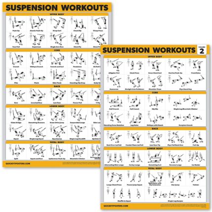 QuickFit 2 Pack Suspension Workout Posters - Volume 1 & 2 - Laminated Exercise Charts - 18" x 27" Vol. 1 & 2