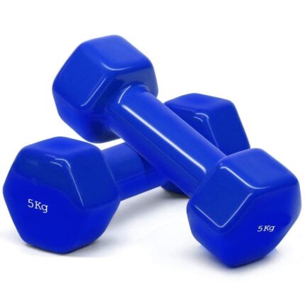 REAL stf Hexagon Cast Iron Vinyl Coated Dumbbell Pair Set (2 x 5Kg) | Non Toxic Vinyl Coated_ Colored Dumbbell |