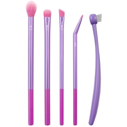 Real Techniques Eye Love Drama Makeup Brush Kit, Professional Eye Brush Set, Soft Bristles, Cosmetic Brushes For Eyeshadow, Eyebrow, Blending, Fan, and Eyelashs, 5 Piece Set