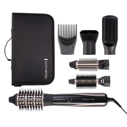 Remington Blow & Dry Caring Air Styler Hot Brush | All hair lengths, with 6 styling attachments - 25mm, 38mm & 50mm Round Brush, Concentrator, Paddle Brush & Root Boost | Storage pouch, 1200W, AS7700
