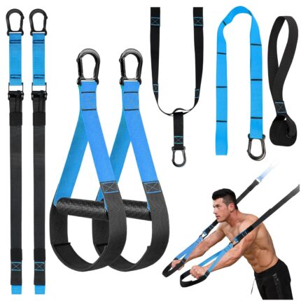 Resistance Trainer Exercise Straps, Home Resistance Training Kit with Handles, Door Anchor and Carrying Bag for Home Gym, Bodyweight Resistance Workout Straps for Indoor & Outdoor, Blue