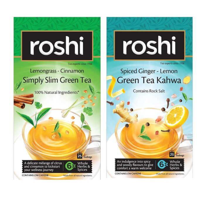 Roshi Fit & Healthy Combo of Simply Slim Green Tea and Green Tea Kahwa |(50 Tea Bags)|For Enhanced Metabolism and Immunity enriched with Herbs and Spices