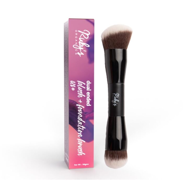 Ruby's Organics Dual Ended Makeup Brush for Face Makeup - Multipurpose brush for Foundation, Concealer, Blush and Compact for flawless finish, Blending and Powder Brush, Cruelty-free, Large Coverage Makeup Tool