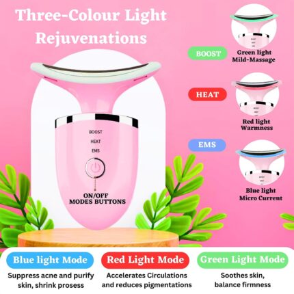 SEMINO Advanced Neck Face Firming Wrinkle Removal Tool Skin Lift Device Double Chin Reducer Skin Rejuvenation Beauty Device for Face and Neck (PINK)