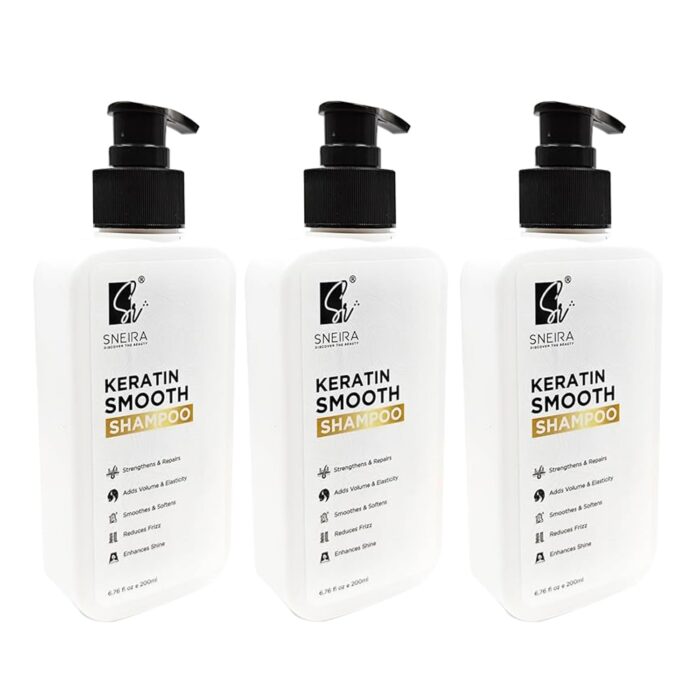 SNEIRA Keratin Smooth Shampoo 600 ML, Professional Hair Smoothening Shampoo for Dry & Anti-Frizz Hair Care Product For Damaged, Salon-Treated Hair Sulphate & Paraben free for Women & Men Made In India