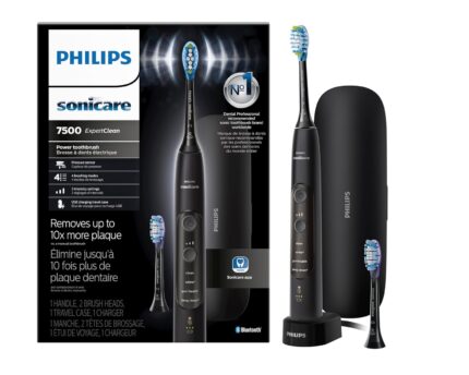 SONICARE Adult Philips Expertclean 7500, Rechargeable Electric Power Toothbrush, Black, Hx9690/05, 1 count