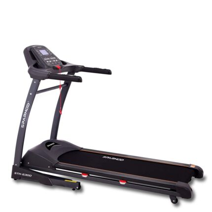 SPARNOD FITNESS STH-5300 Treadmill for Home Use (5.5 HP Peak) Automatic Free Installation Service - Foldable Motorized Walking & Running Machine - Sturdy Equipment with Auto Incline, Black