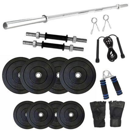SX Fitness Home Gym Combo, Home Gym Set, 12 Kg Rubber Weight Plates (3Kg X 4 Plates) with Solid Dumbbell Rod, 3Ft Plain Rod and Accessories