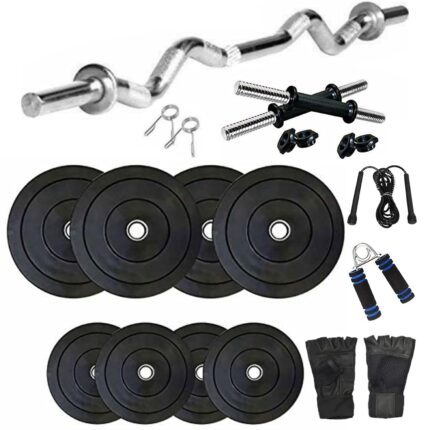 SX Fitness Home Gym Set, Home Gym Combo, 20 Kg Rubber Weight Plates with Dumbbell Rod, 3Ft Curl Rod and Accessories