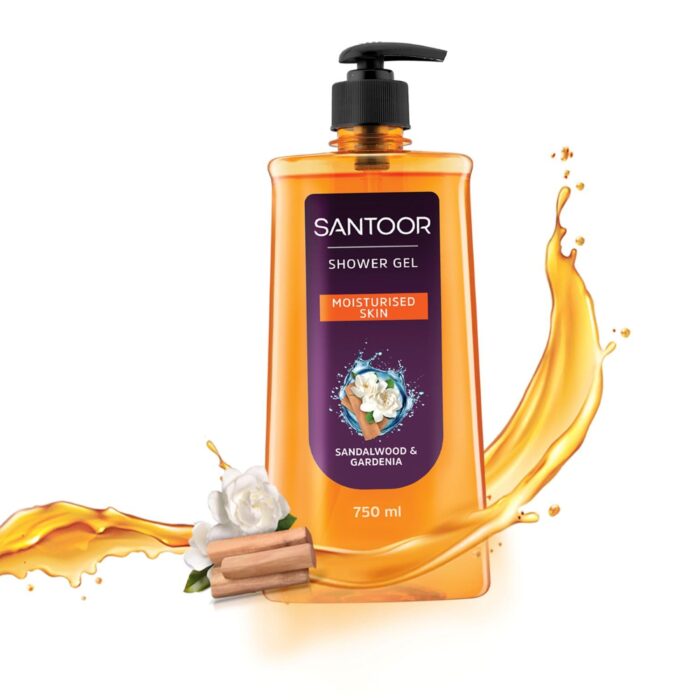 Santoor Moisturizing Shower Gel 750ml With Natural Sandalwood & Gardenia Extracts| For Men & Women| Moisturizing Body Wash With Glycerin | Suitable For All Skin Types| No Parabens| No Silicones