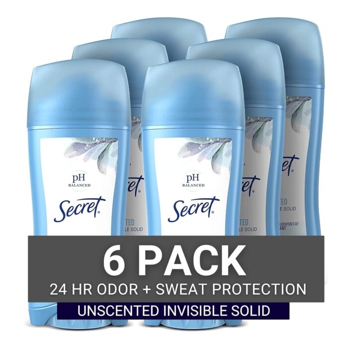 Secret Original Unscented Women's Invisible Solid Ph Balanced Antiperspirant & Deodorant 2.6 Oz (Pack of 6)