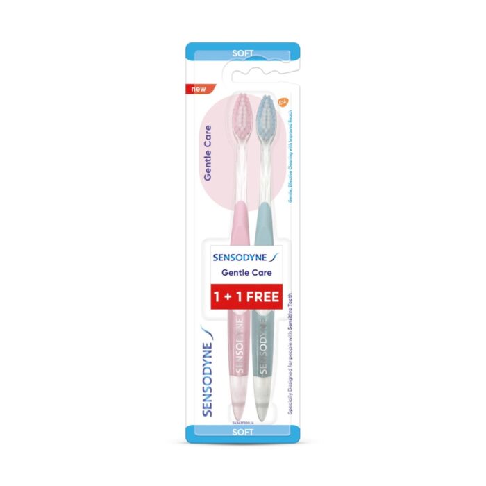 Sensodyne Gentle Care Toothbrush | Soft End Rounded Bristles Toothbrush for Sensitive Teeth | Ergonomic Grip | Effective Cleaning | Pack of 2